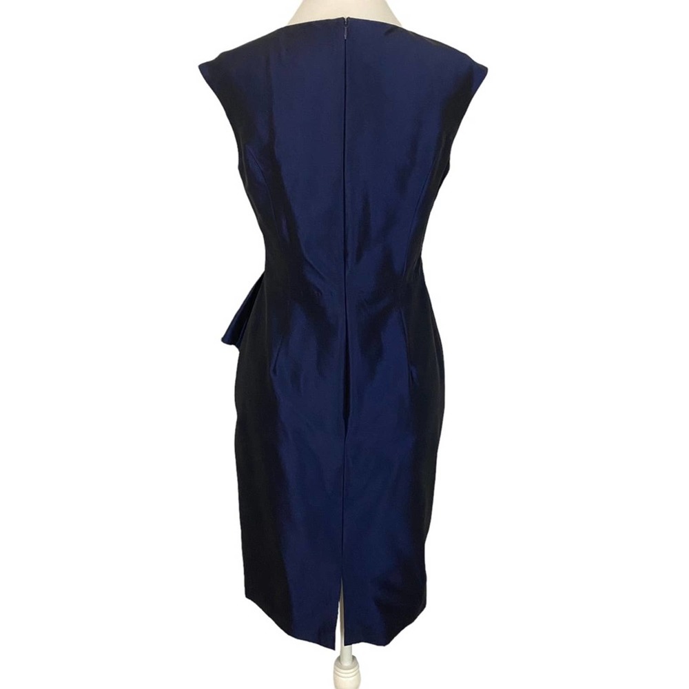 EVAN PICONE | Shiny Blue Violet Cap Sleeve Ruffle Evening Cocktail Sheath Dress - Picture 7 of 10